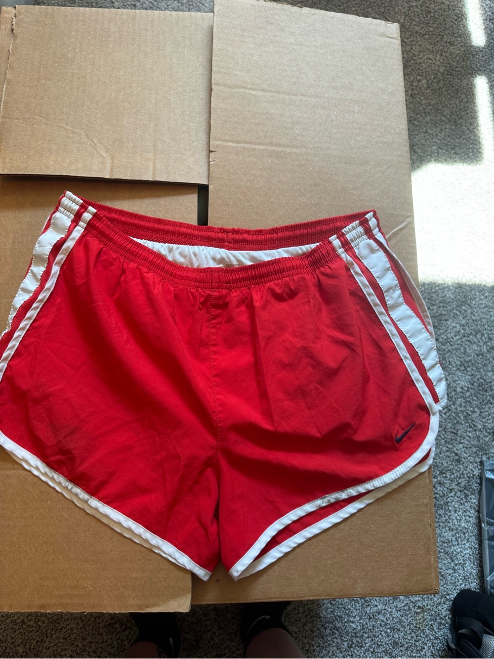 Nike Red Women's Athletic Shorts with White Trim